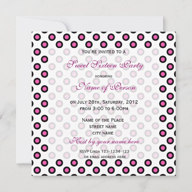 Dulce invitación de cumpleaños, puntos de polka ro (Anverso)