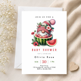 Dulce Invitación de Gnomo de Sandía para Baby Show