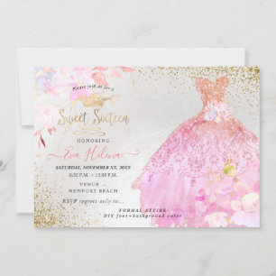 Dulce Invitación de Ombre Rosa Rosa a 16 Purpurina