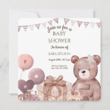 Dulce invitación de oso de peluche para baby showe