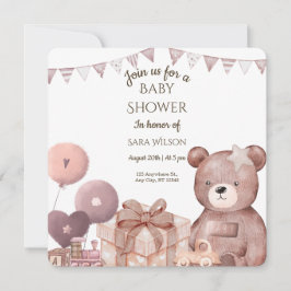 Dulce invitación de oso de peluche para baby showe