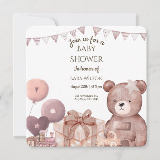 Dulce invitación de oso de peluche para baby showe