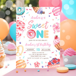 Dulce Invitación de primer cumpleaños a Donut Cand