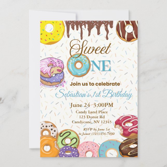 Dulce Invitación de primer cumpleaños - Niño (Anverso)