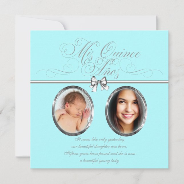 Dulce Invitación de Quinceañera Foto Azul Teal (Anverso)