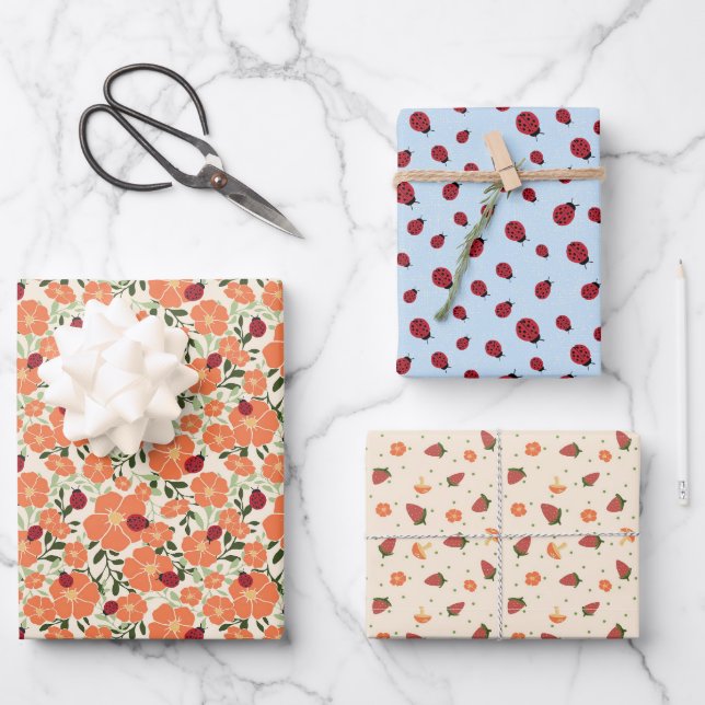 Dulce Ladybugs Conjunto de Papel de envolvimiento  (Anverso)