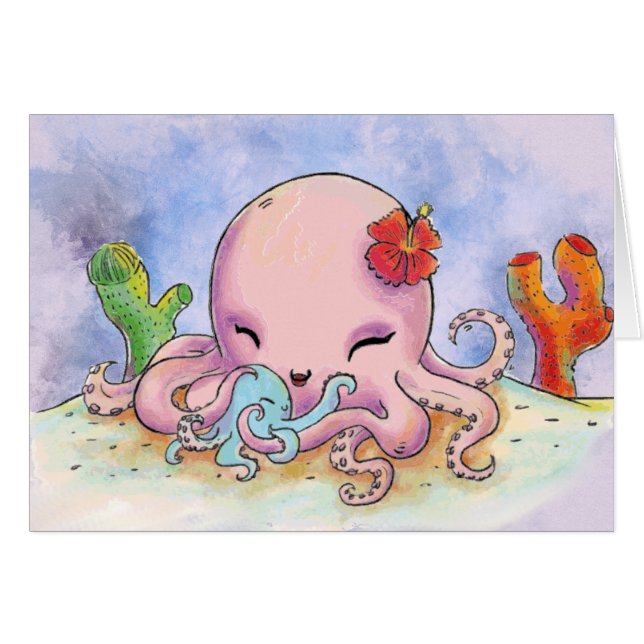 Dulce madre y bebé Día de la Madre Octopus (Anverso (Horizontal))