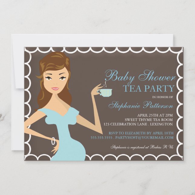 Dulce mami Baby Shower Tea Party Invitación azul (Anverso)