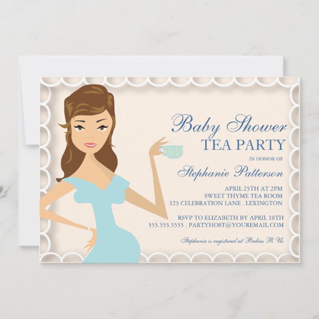 Dulce mami Baby Shower Tea Party Invitación Azul (Anverso)