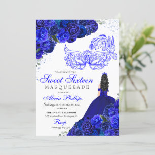 Dulce Masquerade Royal Blue Floral 16 Invitación