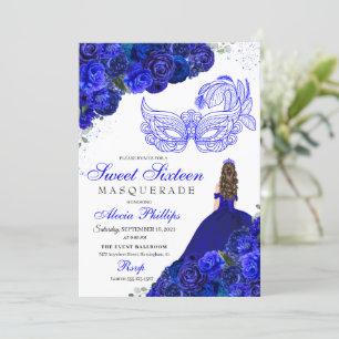 Dulce Masquerade Royal Blue Floral 16 Invitación