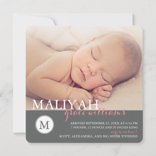 Dulce Monograma Anuncio de nacimiento / puntos Ros (Anverso)