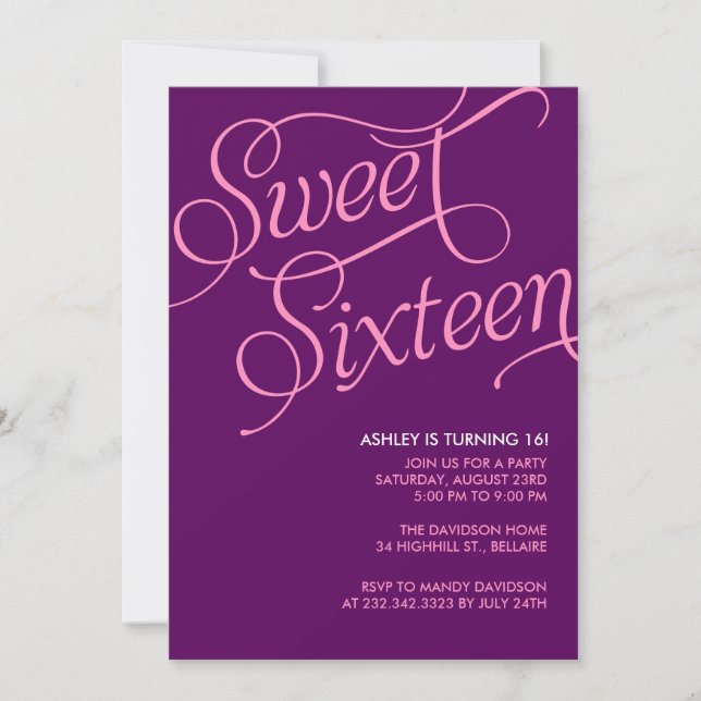 Dulce morado 16 invitaciones (Anverso)