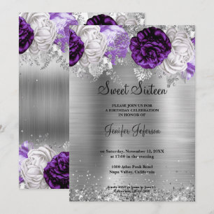 Dulce morado floral Dieciséis invitaciones