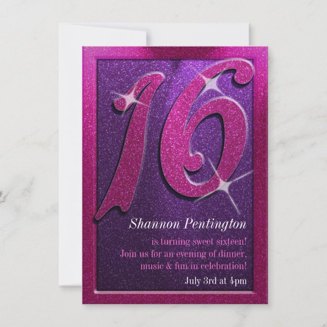 Dulce morado y rosado Dieciséis invitaciones de cu (Anverso)