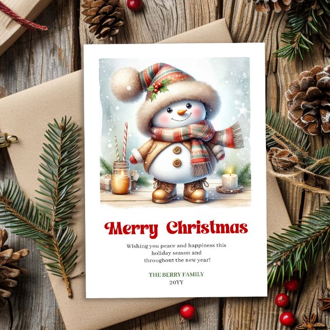 Dulce muñeco de nieve de Navidad imprimible para n (Sweet printable Christmas snowman kids holiday card)