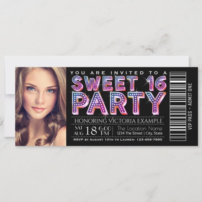 Dulce negro 16 Invitación a fiesta de cumpleaños (Anverso)