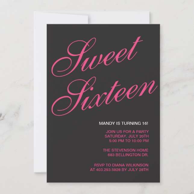 Dulce negro formal 16 invitaciones (Anverso)