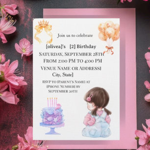 Dulce Niña de Dos Años Invitación de Cumpleaños Du