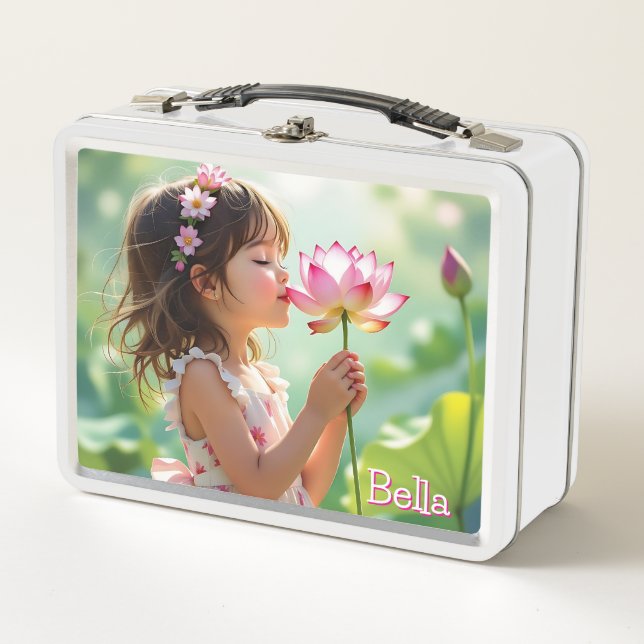 Dulce Niña Olfateando una Flor Personalizada (Anverso)