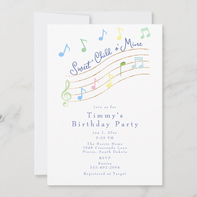 Dulce niño de la mía Invitación de cumpleaños musi (Anverso)