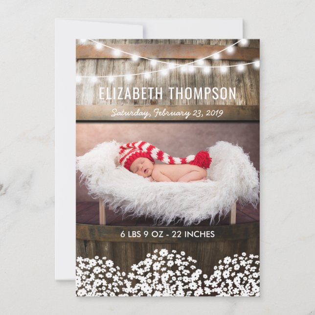 Dulce País Rústico Nacimiento Anuncio de Nacimient (Anverso)