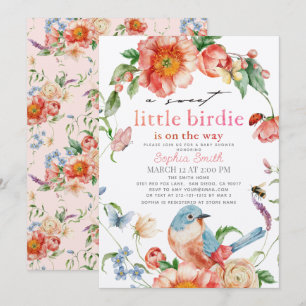 Dulce Pajarito Rosa Floral Invitación de Baby Show