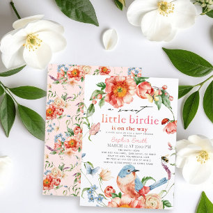 Dulce Pajarito Rosa Floral Invitación de Baby Show