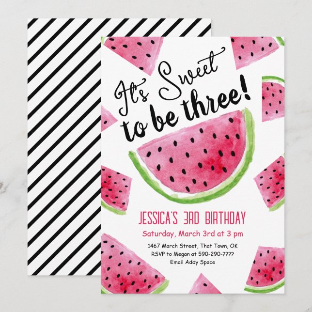 Dulce para ser tres invitaciones para la fiesta de (Anverso / Reverso)