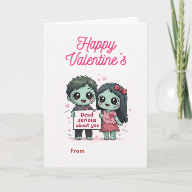 Dulce Pareja de Zombies Muy Serios Tarjeta del Día (Anverso)
