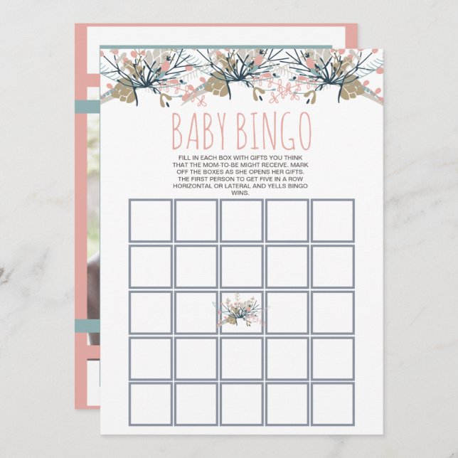Dulce Pastel Boho Floral Baby Bingo Foto (Anverso / Reverso)