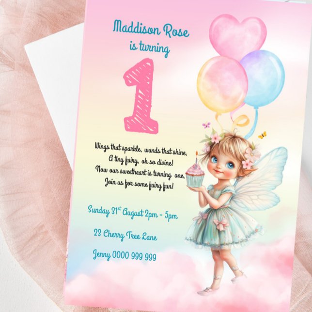 Dulce Pastel Fairy Primer Día Invitación (Fairy First Birthday Girl Invitation)