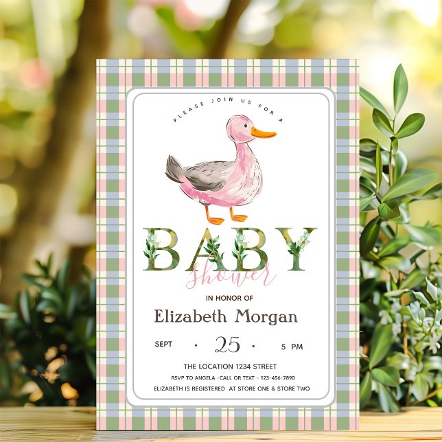 Dulce Pato Verde Rosa Cuadros Invitación de Baby S (Subido por el creador)