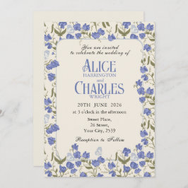 Dulce Pea Floral Azul y Crema Invitación