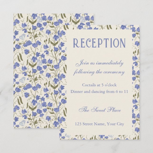 Dulce Pea Floral Crema y la recepción Boda Azul (Anverso / Reverso)