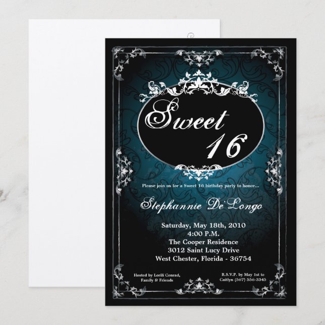 dulce pendiente de la brocha 5x7 invitación de 16 (Anverso / Reverso)