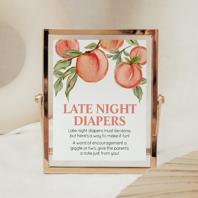 Dulce Pequeña Ducha de Melocotón Señales de Pañale (Peach Summer Baby Shower Late Night Diapers Sign)