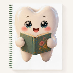 Dulce personaje de diente Kawaii leyendo libro esp