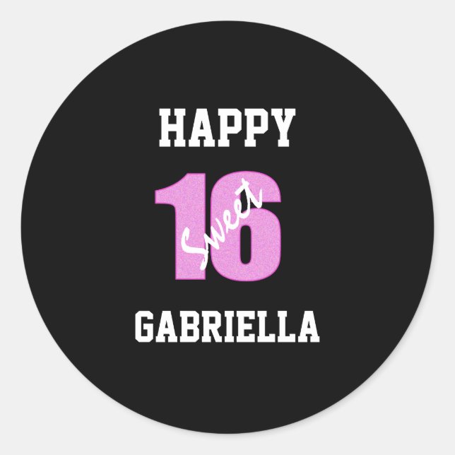 Dulce Personalizado Rosa Y Negro 16 Pegatinas (Anverso)