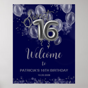 Dulce plateado 16 globos Señal de bienvenida azul