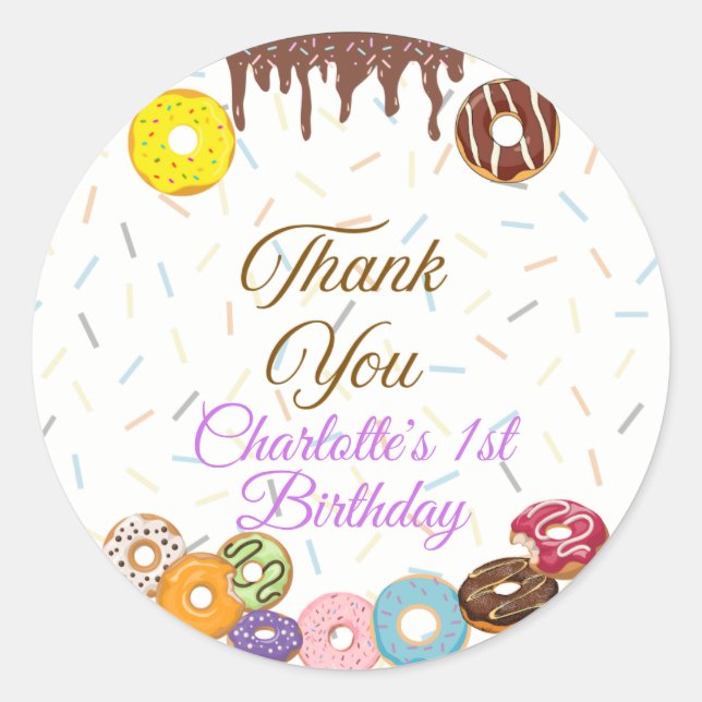 Dulce primer pegatina del Favor del Primer Cumplea (Anverso)