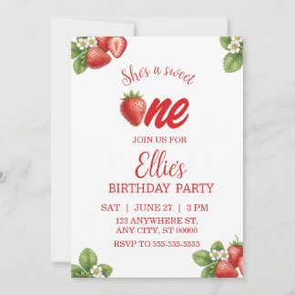 Dulce primera invitación de cumpleaños de fresa