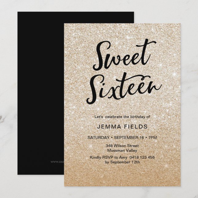 Dulce purpurina del rosa de la invitación de (Anverso / Reverso)