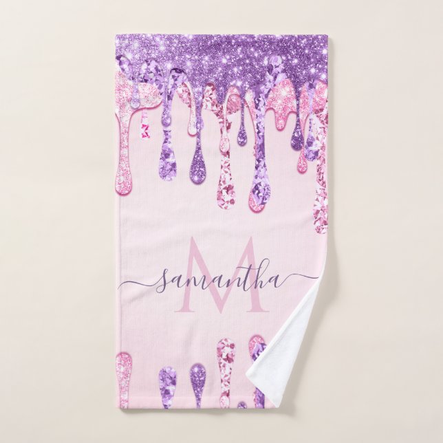 Dulce Purpurina rosado morado goteo Giratorio Mono (Toalla de mano)