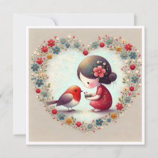 Dulce Robin y Corazón Floral de Niña Pequeña