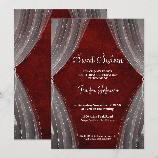 Dulce Rojo Dieciséis Invitaciones (Anverso / Reverso)