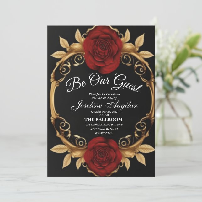 Dulce rojo y dorado 16 invitaciones (Anverso de pie)