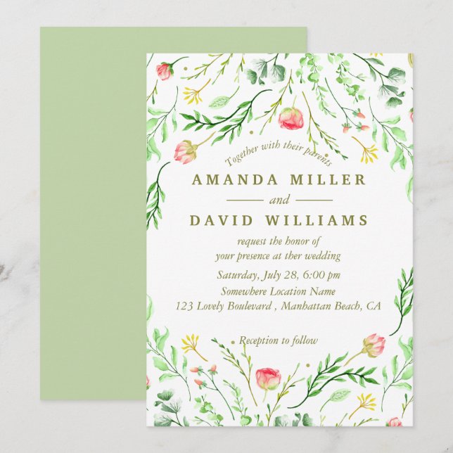 Dulce romántico | Invitación a la boda floral (Anverso / Reverso)