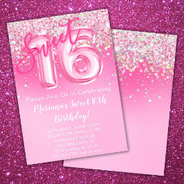 Dulce rosado 16º cumpleaños Invitación Purpurina r