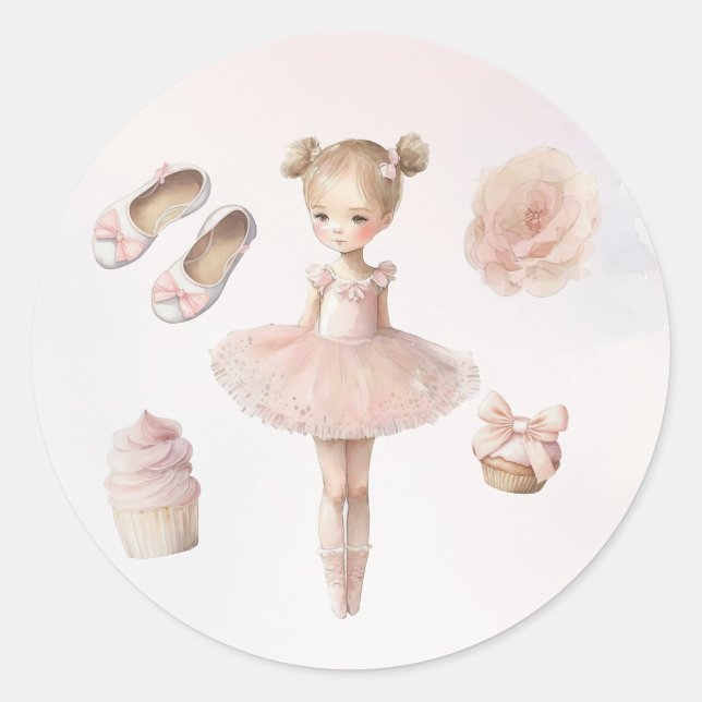 Dulce rosado Ballerina Pegatina redondo clásico (Anverso)